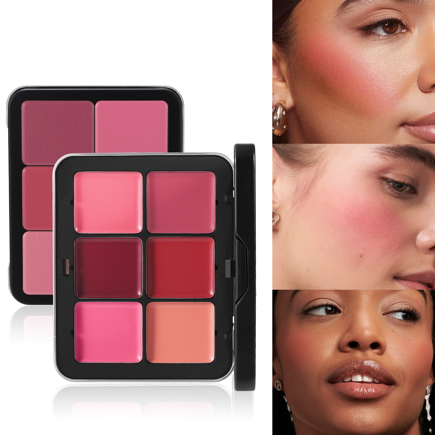 Dual Makeup Palette 6 Colors Concealer Blush Waterproof Long Wear Facial Cosmetics