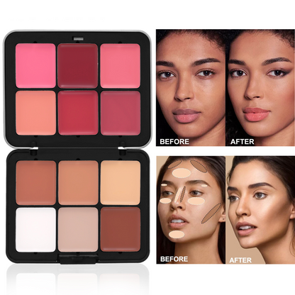 Dual Makeup Palette 6 Colors Concealer Blush Waterproof Long Wear Facial Cosmetics