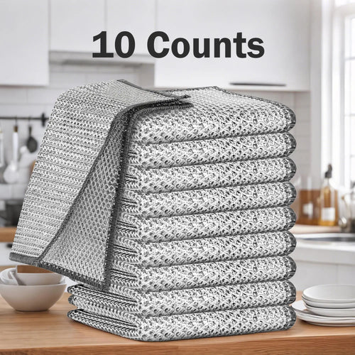 10 Counts Wet Dry Non-Scratch Wire Dishcloth, Reusable Kitchen Cleaning Rag