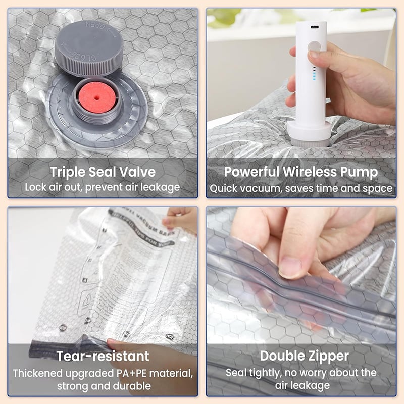 Travel Vacuum Storage Bags Cordless Compression Organizer Bag Set